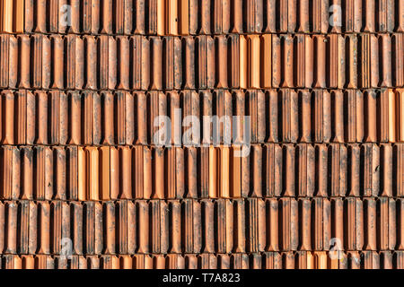 Close up de tuiles en terre cuite traditionnel sur un bâtiment à Porto, Portugal. Banque D'Images