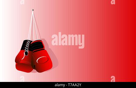 Paire de gants de boxe sur fond rouge, l'espace pour le texte. Vector illustration Illustration de Vecteur
