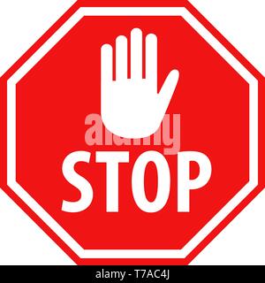 Roadsign stop rouge simple avec symbole main blanche ou l'icône vector illustration Illustration de Vecteur