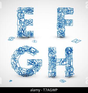 Vector font bleu fabriqué à partir de lettres de l'alphabet (vérification de mon portefeuille pour d'autres lettres) Illustration de Vecteur