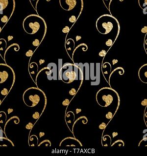 Motif floral transparent pour vecteur conception. Résumé fleurs stylisées avec coeur bud. Contours d'or sur le fond noir Illustration de Vecteur