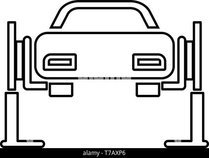 Location de voitures Ascenseur Service de réparation fix sur concept car voiture ascenseur levée le levage automatique couleur noir contour icône illustration vecteur d'images simple style plat Illustration de Vecteur