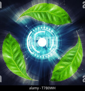 Image de l'amélioré numériquement logo de recyclage créé avec une photo de trois feuilles vertes sur fond blanc Banque D'Images