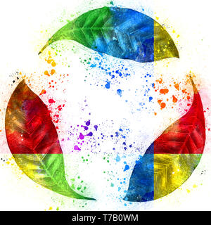 Image de l'amélioré numériquement logo de recyclage créé avec une photo de trois feuilles vertes sur fond blanc Banque D'Images