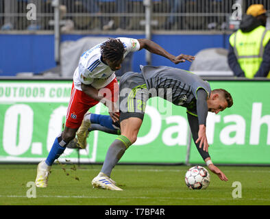 Hamburg, Deutschland. 04 mai, 2019. De gauche à droite : boulangerie JATTA (HH), Phil Neumann (EN), des duels, Action, football 2. Bundesliga, 32e journée, Hambourg Hambourg Hambourg (HH) - FC Ingolstadt 04 (EN) 0 : 3, à 04.05. 2019 à Hambourg/Allemagne. ¬ | Conditions de crédit dans le monde entier : dpa/Alamy Live News Banque D'Images