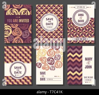 Ensemble de modèles de cartes vectorielles invitation. Pour enregistrer la date, douche de bébé, fête des mères, saint valentin, anniversaire. Illustration de Vecteur