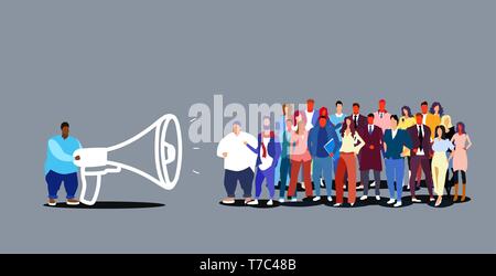 Businessman pointing chef d'équipe de l'information annonçant l'homme d'affaires en parlant aux gens d'affaires de haut-parleur horizontal doodle croquis groupe Illustration de Vecteur