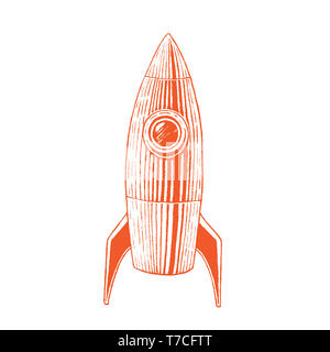 Illustration de l'orange à l'encre de vectorisé Rocket isolé sur fond blanc Banque D'Images