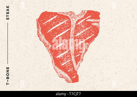 Steak, T-Bone. Affiche avec texte, silhouette steak Illustration de Vecteur