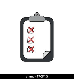 Icône vecteur concept de presse-papiers avec un x rouge marques sur papier. Illustration de Vecteur