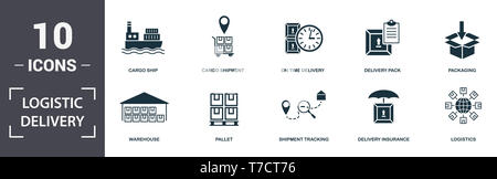 Prestation logistique icons set collection. Comprend des éléments simples tels que l'expédition de fret Cargo, la livraison à temps, la livraison, l'emballage Pack, Pall Banque D'Images