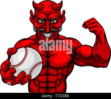 Sports Baseball diable Mascot Holding Ball Illustration de Vecteur