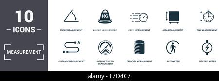 Kit de mesure collection. Comprend des éléments simples comme l'Angle, poids, mesure de vitesse, mesure de surface, le temps, la vitesse d'Internet Measuremen Illustration de Vecteur