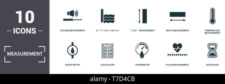 Kit de mesure collection. Comprend des éléments simples tels que le volume, la mesure de profondeur, hauteur, largeur, Mesure de température, Calc Illustration de Vecteur