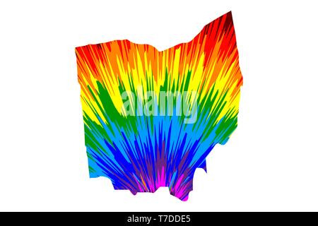 Ohio (États-Unis d'Amérique, USA, États-Unis, US) - La carte est conçu rainbow abstract colorful pattern, état de l'Ohio map made of color explosion, Illustration de Vecteur