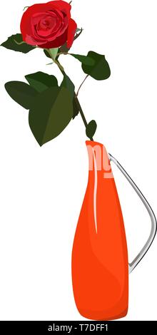 Rose rouge dans un vase plat vector illustration isolé Illustration de Vecteur