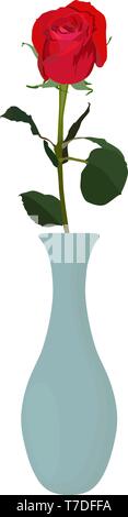 Rose rouge dans un vase plat vector illustration isolé Illustration de Vecteur