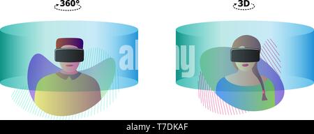 L'homme et la femme portant des lunettes casque de réalité virtuelle. L'interface Vr world design modèle. L'avenir de l'innovation de la technologie moderne vecteur illustration Illustration de Vecteur