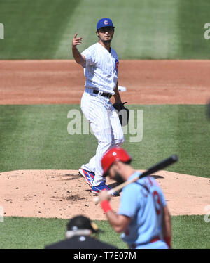 Le lanceur partant des Cubs de Chicago Yu Darvish au cours de la Major League Baseball match contre les Cardinals de Saint-Louis à Wrigley Field de Chicago, Illinois, United States, 4 mai 2019. Credit : AFLO/Alamy Live News Banque D'Images