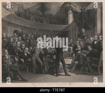 Le Sénat des États-Unis, en l'an 1850, Henry Clay parle du compromis de 1850 dans l'ancienne salle du Sénat, dessiné par P.F. Rothermel, gravée par R. Baile Coimín, publié par John M. Butler et Alfred Long, 1855 Banque D'Images