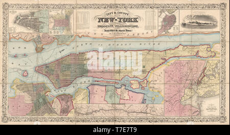 Carte de la ville et du comté de New York, Brooklyn, Williamsburgh, Jersey City et les eaux adjacentes, publié par J.H. Colton & Co., New York, 1857 Banque D'Images