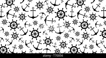 Motif transparent minimaliste nautique avec ancres et expédier les roues. Vector illustration Illustration de Vecteur