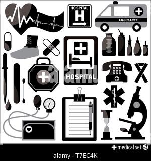 Icônes médicale. Plus médicaux définit dans mon portefeuille. Illustration de Vecteur
