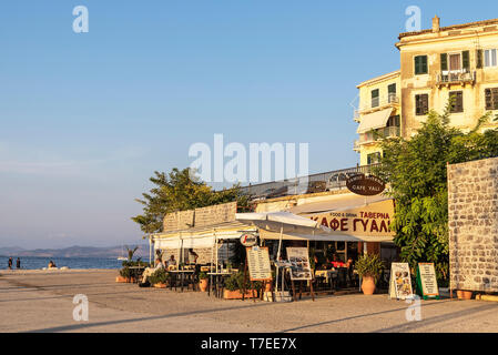 Taverne, restaurant, vieux port, Kerkyra, Corfou, îles Ioniennes, Grèce Banque D'Images