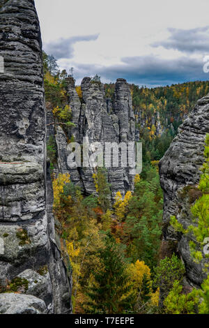 Felsformation Basteiblick zur Grosse Gans, Rathen, Nationalpark Saechsische Schweiz, Sachsen, Allemagne, Bastei Banque D'Images