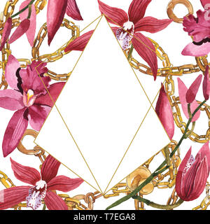 Floral fleurs orchidées botaniques de Marsala. Lame de ressort sauvages isolés de fleurs sauvages. Contexte aquarelle illustration set. Aquarelle Dessin fashion aqu Banque D'Images