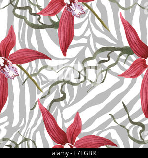 Orchidées fleurs botanique de Marsala. Lame de ressort sauvages isolés de fleurs sauvages. Illustration à l'aquarelle. Aquarelle Dessin aquarelle de mode. B transparente Banque D'Images