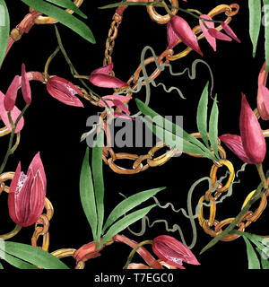 Orchidées fleurs botanique de Marsala. Lame de ressort sauvages isolés de fleurs sauvages. Illustration à l'aquarelle. Aquarelle Dessin aquarelle de mode. B transparente Banque D'Images