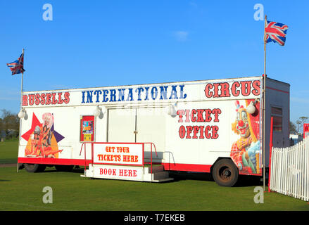 International du Cirque Russells, exposition itinérante, billeterie, Hunstanton, Norfolk, UK Banque D'Images