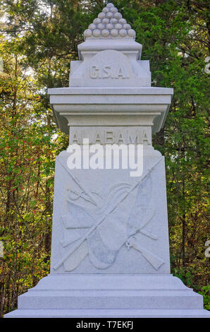 Un mémorial de l'Alabama est à Shiloh National Military Park, 21 septembre 2016, à Silo, Tennessee. Le parc commémore la bataille de Shiloh. Banque D'Images