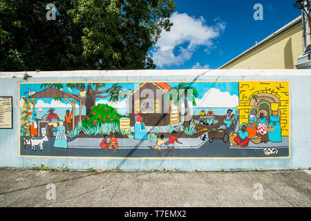Peinture murale au centre-ville de Frederiksted, Sainte-Croix, une des îles Vierges américaines. Banque D'Images