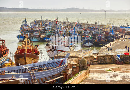 Sqala du port, une tour défensive au port de pêche d'Essaouira, Maroc Banque D'Images