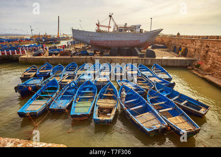 Sqala du port, une tour défensive au port de pêche d'Essaouira, Maroc Banque D'Images