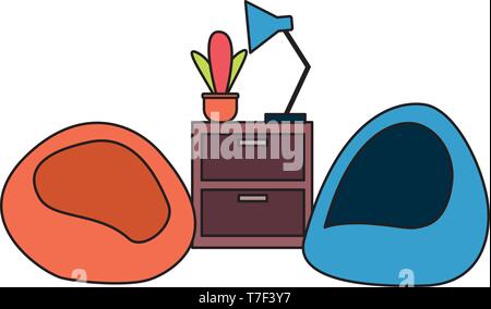 Table de bureau chaises bean Illustration de Vecteur