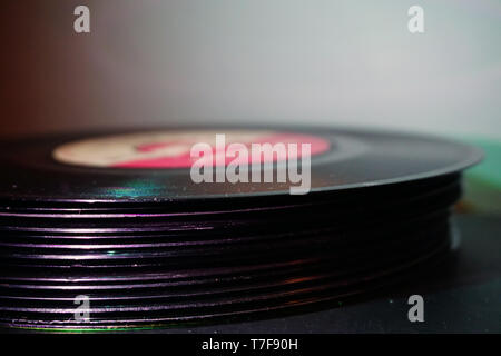 Collection vinyle empilés vue rapprochée Banque D'Images