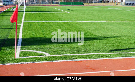 Poteau de Corner dans le terrain de soccer Banque D'Images