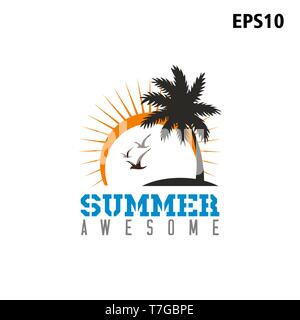 Logo palmiers sun wave. - Vecteur de vecteur Illustration de Vecteur