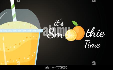 Smoothie orange fruit cocktail télévision logo vector illustration. Logo Smoothie sur fond noir, verre rempli de smoothies orange cocktail pour la remise en forme landing page concept. Masque de découpe appliquée. Illustration de Vecteur