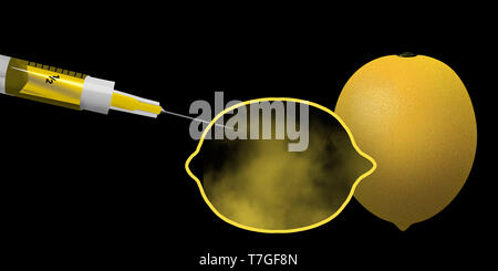 Les aliments de l'ingénierie génétique est le thème de cette illustration d'un citron et d'une seringue. Banque D'Images