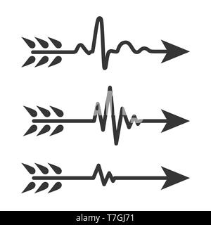 Ensemble de flèches avec symbole du rythme cardiaque. Vector illustration. Signes électrocardiographiques isolés. Illustration de Vecteur