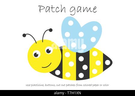 L'éducation pour les enfants d'abeilles jeu de Patch pour développer les habiletés motrices, utiliser la pâte à modeler des correctifs, des boutons, du papier de couleur ou de la couleur de la page, kids preschool Illustration de Vecteur