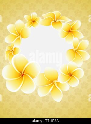 Fleur de Plumeria fleurs autour de tables rondes. Carte postale fleurs tropicales Illustration de Vecteur