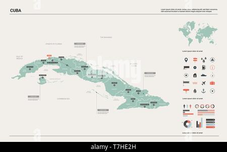 Carte vectorielle de Cuba. Carte pays très détaillés avec la division, les villes et des capitaux La Havane. Une carte politique, carte du monde, les éléments de l'infographie. Illustration de Vecteur