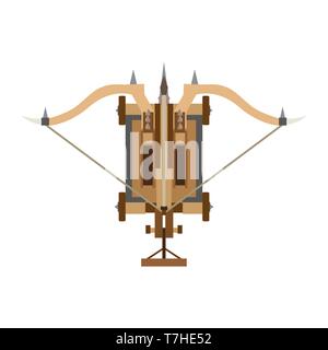 Icône de l'arme de guerre médiévale catapulte vecteur illustration ancienne blanche en bois ancien château de l'artillerie de siège Illustration de Vecteur