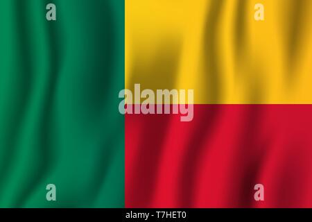 Bénin réaliste waving flag vector illustration. Symbole de base par pays national. Jour de l'indépendance. Illustration de Vecteur