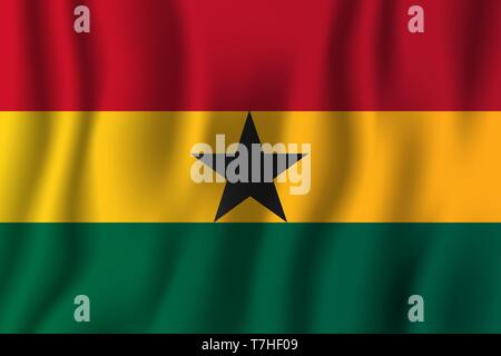 Ghana réaliste waving flag vector illustration. Symbole de base par pays national. Jour de l'indépendance. Illustration de Vecteur